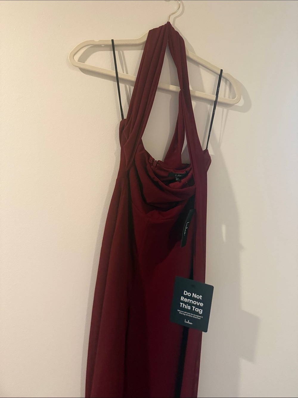 Lulu's Burgundy Halter Maxi Dress with Draped Neckline